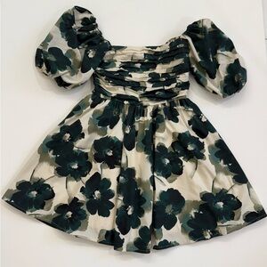 Abercrombie & Fitch White and Green Puff Sleeve Mini Dress